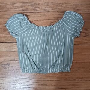 American Eagle Green And White Off the Shoulder Crop Top Women's Size XXS